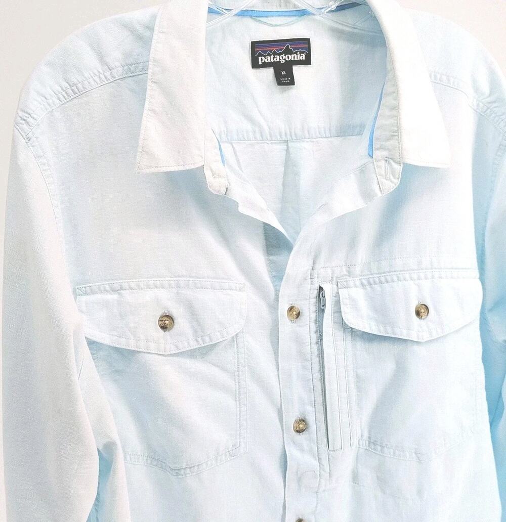 Patagonia Mens XL LS Cayo Largo II Shirt Blue Gorpcore Outdoors Travel Fishing